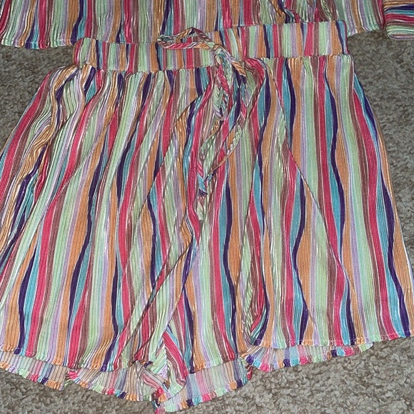 Pink Liky Bayside Brunch Pastel Stripped Plisse Button Up Set - Picture 3 of 10